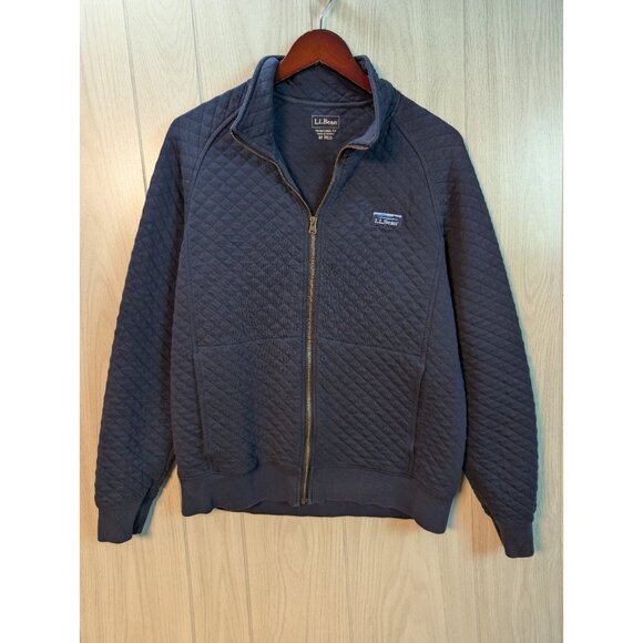 LL Bean Quilted Sweatshirt Men Medium Navy Blue Full Zip Traditional Fit Pockets - Picture 1 of 6